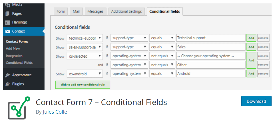 conditional fields-plugin para contact form 7